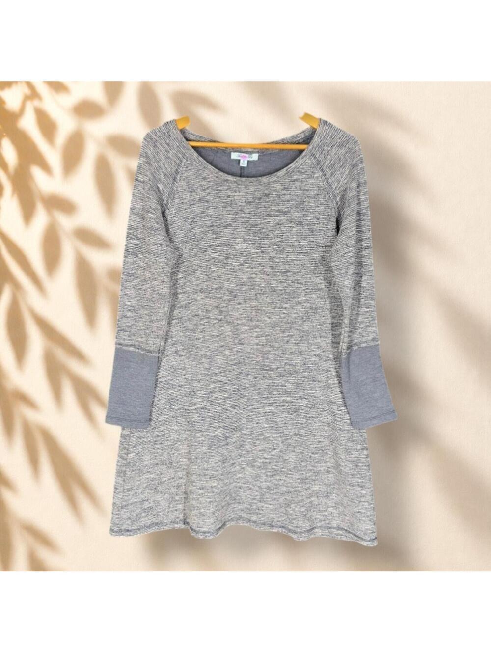 She + Sky Dress Women S Small Gray Shift Short Cotton Long Sleeve Round Neck